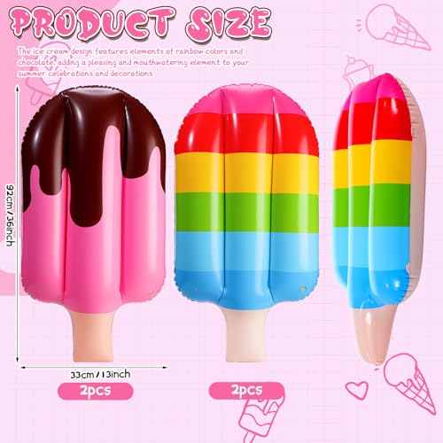 Image of JellyArch 4 Pcs 36 Inch Inflatable Ice Cream Blow up Rainbow Ice Cream Inflatable Summer Decorations for Summer Pool Beach Birthday Party Decor