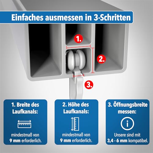 106x Gardinenhaken & Röllchen für Schienensysteme – 100x Gleiter & 6X Stopper – Kunststoffrollen für Gardinenschiene – Vorhanghaken mit Rollengleiter für Kräuselband, 8 mm, Weiß