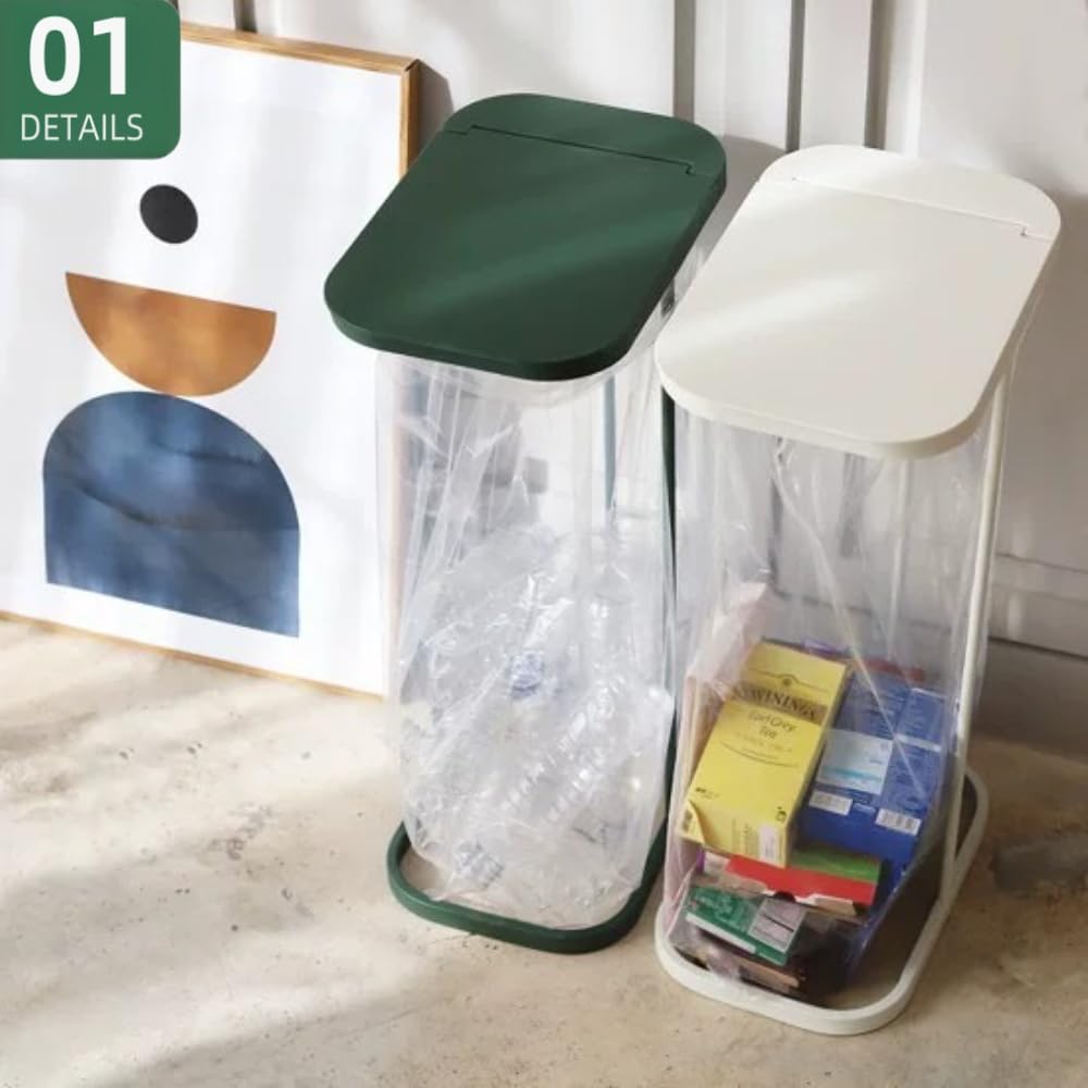 Gtzbciv分別ゴミ袋ホルダー 縦開き ゴミ箱 ふた付き スリム 大容量 おしゃれ 家庭用 キッチン用 リビング用 分別シール対応 実用的 (ブラック) - 3