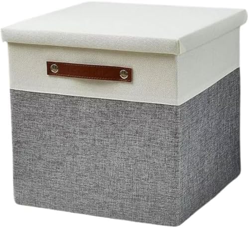 Caixa Organizadora Dobrável com Tampa Tecido Linho 30x30 - Cinza