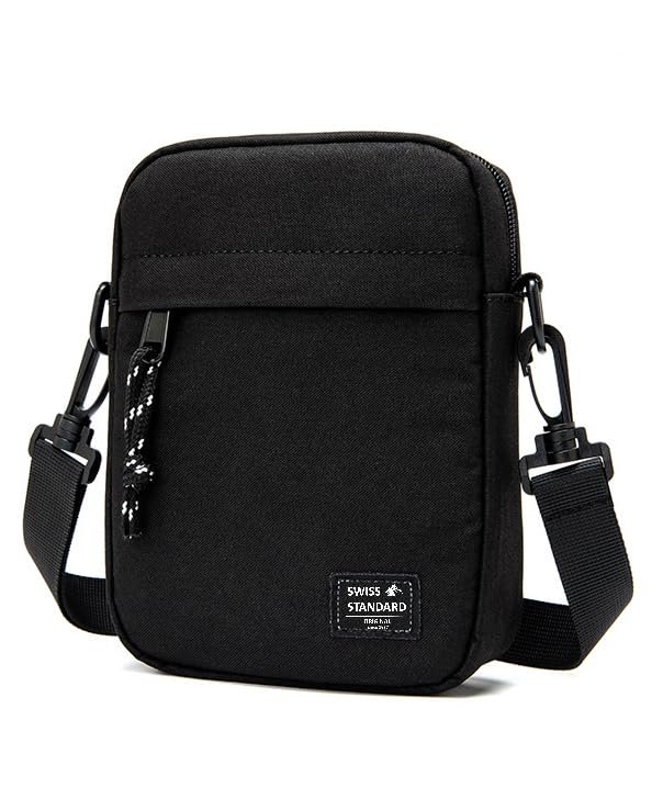 Adjustable One Shoulder Crossbody Zip Bag Adjustable Strap Lightweight Waterproof Scratches Proof Woman and Man Street style Hiking Biking Travel Adult Nylon 7.5 Inch Black