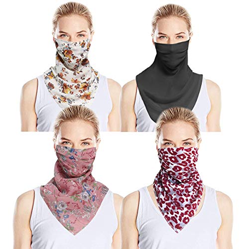 2 or 4 or 6 Packs Women Face Scarf Chiffon Mask Face Covers with Filters Wind Proof with Ear Loop and Snap (Mix Color, one Size)