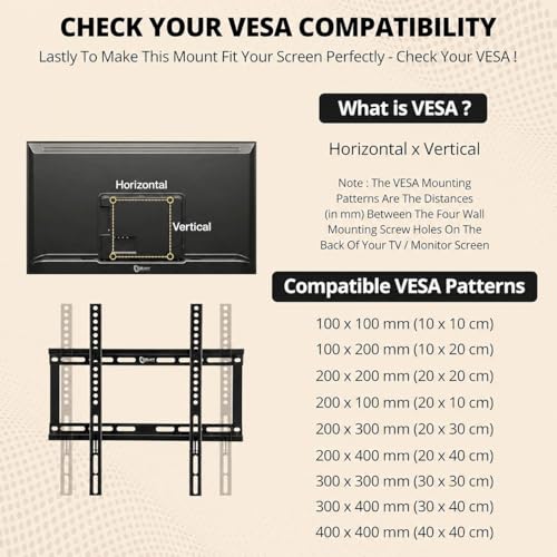 Image of BIG VUE Universal Wall Mount Bracket for 26 to 63 Inch Fixed LED TV, Flat Panel | Max. VESA 400x400 mm, Max. Weight 45 Kg | Heavy Duty Steel Build | Sleek Fixed Positioning | Low Profile Design