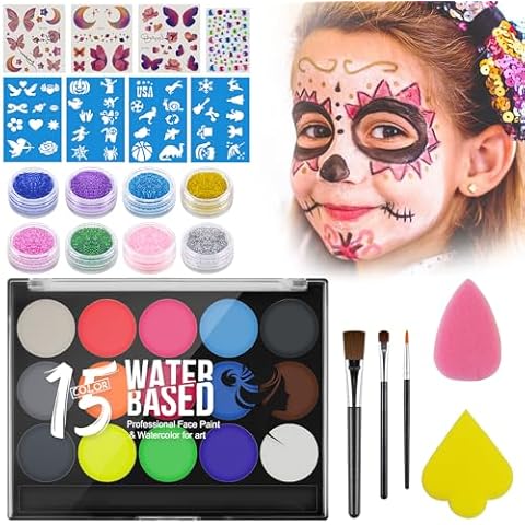 BESMORY Face Body Paint Kit for Kids, Costume Makeup Water Color Paint for Birthday Party Makeup SFX Special Effects Cosplay Makeup, Safe and Easy to Use Face Paint Kit for Kids Cover