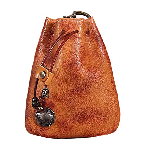 Genuine Leather Medieval Coin Purse, Waist Bag Coin Organizer Change Holder Small Leather Drawstring Pouch for Men & Women (Dark brown)