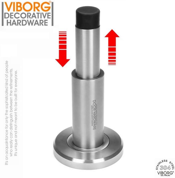 VIBORG Deluxe Adjustable Extra-Long Solid 304 Stainless Steel Extra-Thick Casting + Rubber Heavy Duty Door Stopper Wall Mount Mounted Built in Door Doorstop Bumper Door Stop, RS-38 (1)