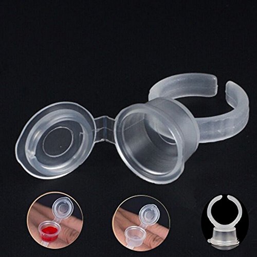 TOPHOWER@ 50 Pcs Reusable Tattoo Pigment Ink Glue Cup Finger Ring Holder Container with Cover Eyebrow Eyeliner Lip Beauty Makeup Ink Cap Adhesive Eyelash Art Hand Tool (3)