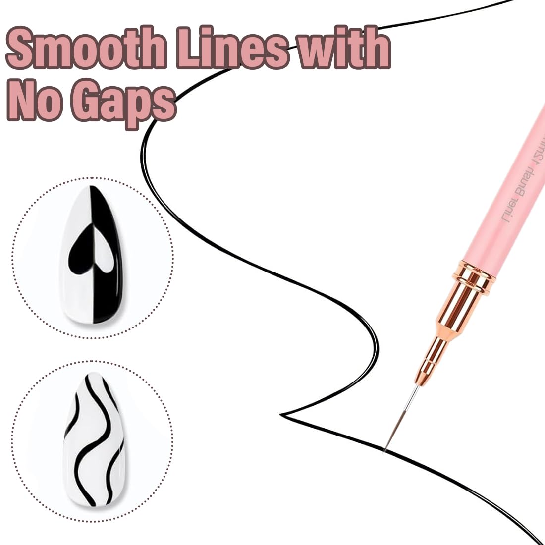 YAYNO Set Pennelli per Nail Art 5 Pezzi Pennelli dimensioni 6/9/12/15/18 mm Disegnare Linee Fini Attrezzo per Unghie Pennelli Liner di Precisione per disegnare e punteggiare le unghie
