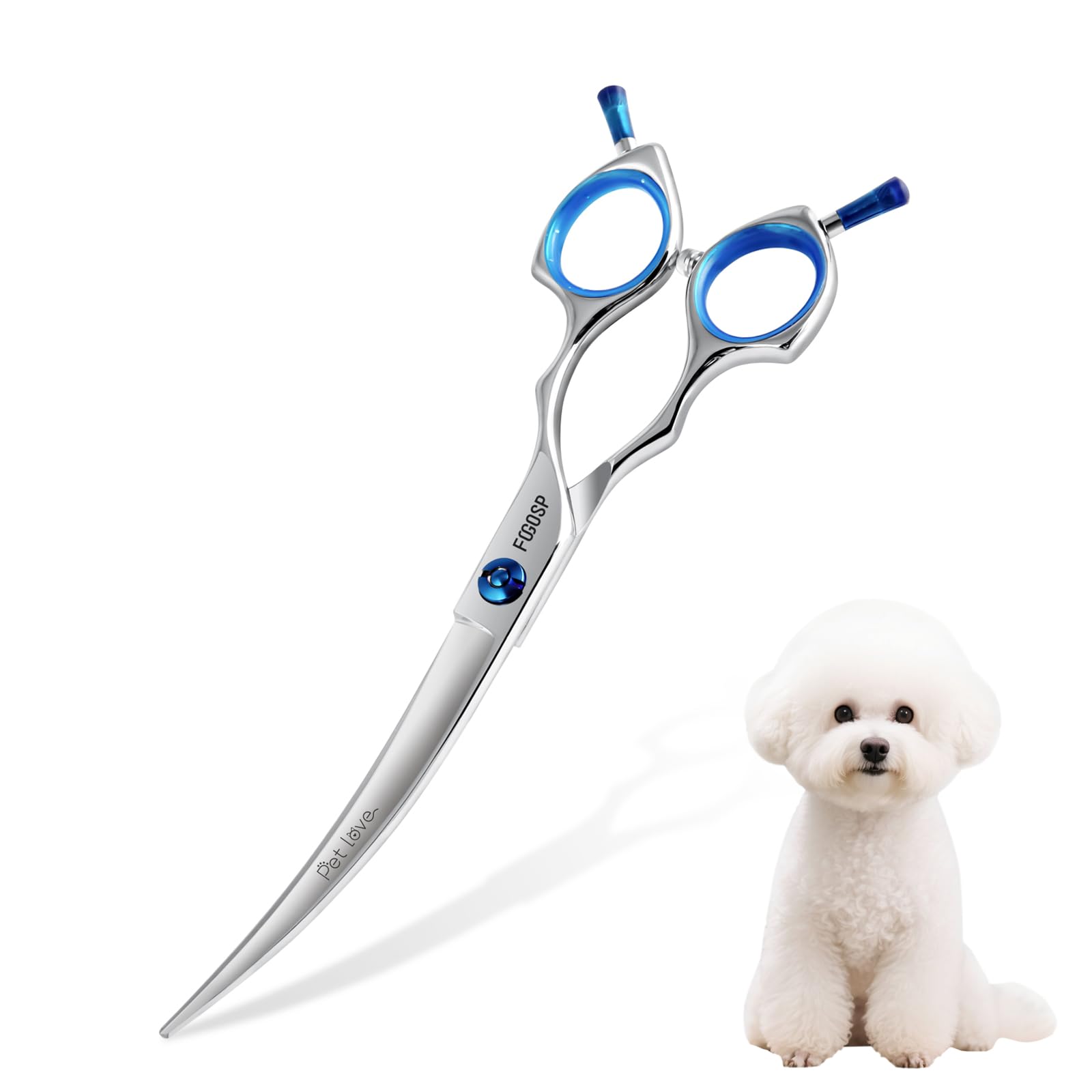 Fogosp Curved Dog Grooming Scissors 7 In Curve Shears For Pet Dogs Cat Japan 440C 30°Arc Upward & Downward For Trimming Face And Paws(7, Curved)