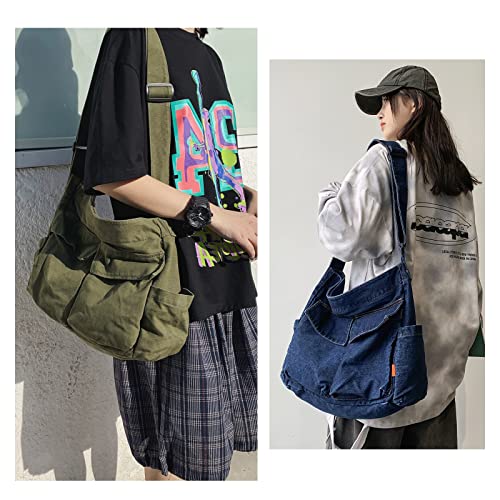 KlaOYer Canvas Messenger Bag Large Hobo Bag Crossbody Shoulder Bag Tote Bag with Pocket for Women and Men2