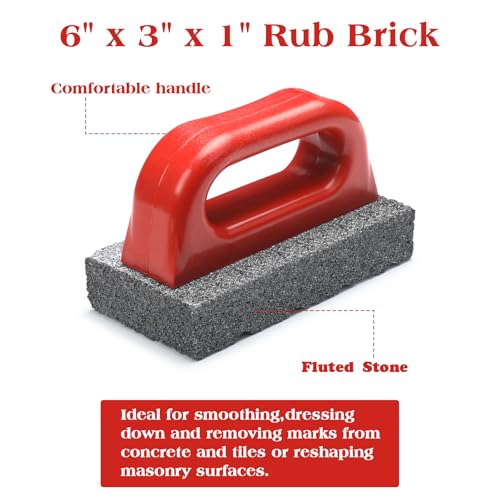 Wenqik 2 Pcs Rub Brick with Handle Concrete 20 Grit Masonry Tools Smoothing Cleaning Removing Marks Tool(Red) - Image 2