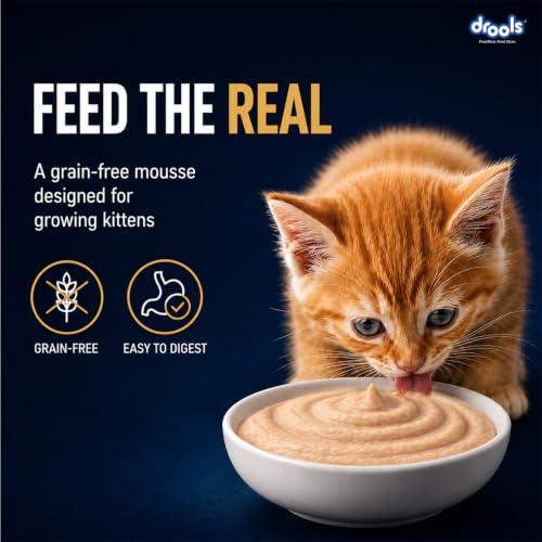 Image of Drools Kitten Wet Mousse 80g Pack of 5, 400g | Chicken Flavour | Rich in Protein | Promotes Hydration & Easy to Digest | No Artificial Flavours | Packed with Essential Vitamins & Antioxidants