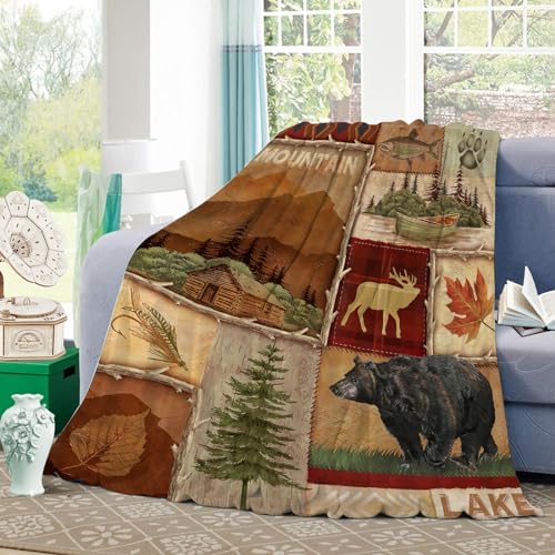 Rustic-Lodge-Bear-Moose-Deer-Throw-Blanket-Soft-Warm-Cozy-Lightweight-Decorative-Blanket-for-Couch-Bed-Sofa-Travel-50×60-inch Rustic Lodge Bear Moose Deer Throw Blanket Soft Warm Cozy Lightweight Decorative Blanket for Couch Bed Sofa Travel 50×60 inch