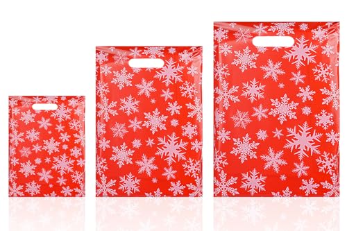 JWSCYSY 200Pack Christmas Snowflakes Plastic Gift Bags with Handles - ...
