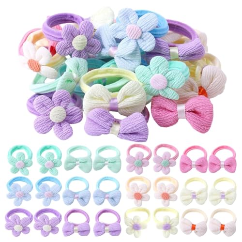 Image of BendJoy 24 Pcs Kids Hair Ties Set, Colorful Cute Hair Elastics with Soft Stretch for Girls | Butterfly & Flower | Gentle for Babies | No-Snag | Ponytail Holders | Everyday Hair Styling