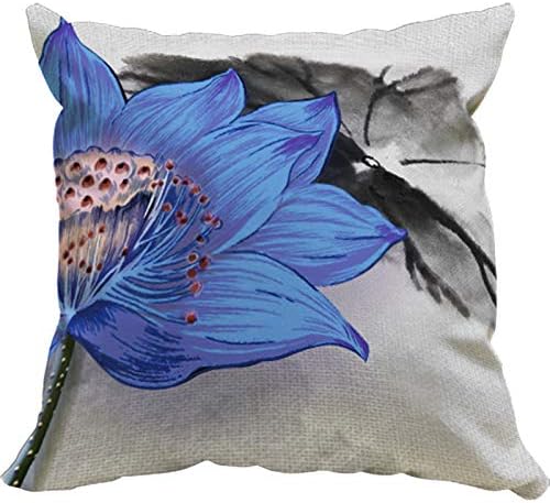 Decorative Chinese Style Ink Blue Lotus Double Sided Pattern Throw Pillowcases Velvet Fabric (LC-2309)