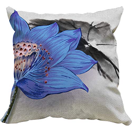 Decorative Chinese Style Ink Blue Lotus Double Sided Pattern Throw Pillowcases Velvet Fabric (LC-2309)