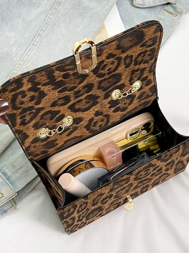 Women's Leopard Flap Y2K Shoulder Handbags Chain Strap Small Crossbody Bags Vintage Purse3
