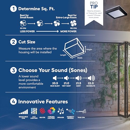 Image of Broan-NuTone 110 CFM Decorative Bathroom Exhaust Fan with LED Light and Matte Black Trim, ENERGY STAR certified