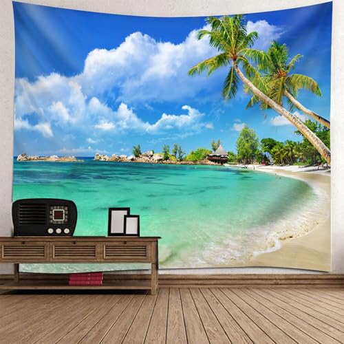 Tapisserie paysage mer 200x200cm grand format avec cocotiers modernes pour décoration murale salon