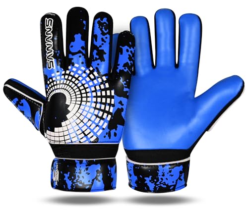 SAWANS Guantes de Portero de Fútbol para Niños Chicos Niños Jóvenes Adultos Guantes de Portero de Fútbol Agarre Fuerte Palmas Soporte de Muñeca Junior Antideslizante (Azul, Talla 3 Adecuada para 5 a 6
