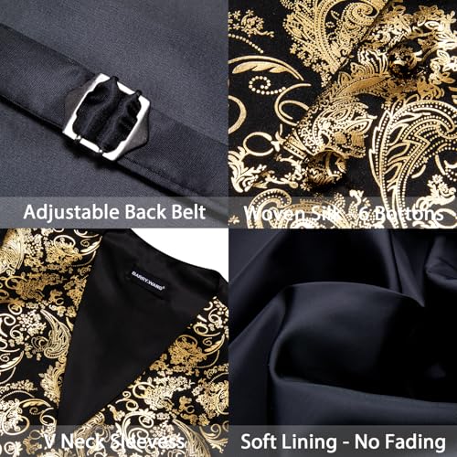 Barry.Wang Mens Shiny Disco Vests Party Nightclub Paisley Metallic Gothic Vest Tie Handkerchief Cufflink Clip Brooch 6PCS4