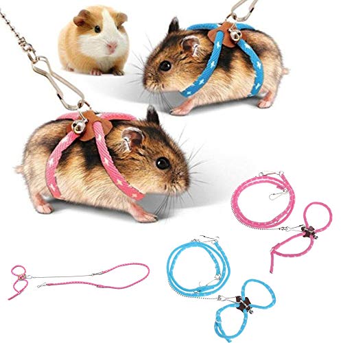 zhuangyulin6 1 PC Hamster Harness Rope, Pet Hamster Harnais, Belle Réglable Pet Rat Souris Hamster Harnais Corde Ferret Finder Plomb Laisse avec Cloche, Rose Cover