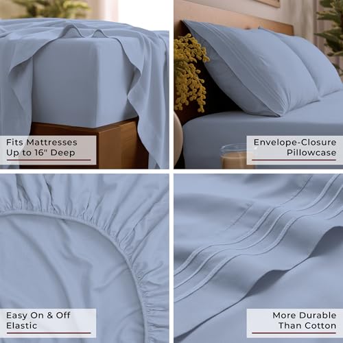 Image of Mellanni Twin Sheets Set - 3 PC Iconic Collection Bedding | Hotel Luxury, Extra Soft, Cooling Bed Sheets - Wrinkle, Fade, Stain Resistant (Twin, Sky Blue)