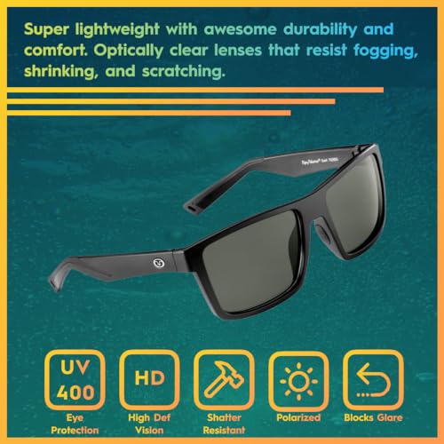 Flying Fisherman Swirl Rectangular Polarized Sunglasses, Matte Black Frame/Smoke Lens, Medium2