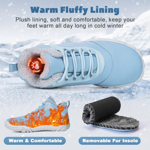 Image of Hike Winter Footwear Barefoot Boots Mens Womens, Waterproof Winter Snow Boots, Warm Ankle Booties, Wide Toe Barefoot Hiking Boots, Non-Slip Zero Drop Sole Hike Shoes for Hiking Walking Outdoor