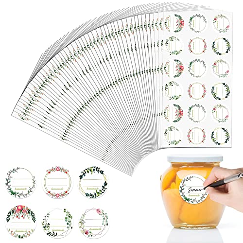 PHANPINT Etiketten Selbstklebend 720 Stück 5cm Aufkleber zum Beschriften,Marmeladen Etiketten Rund Blumen Klebeetiketten für Marmeladengläsergewürz, Backen, Geschenktüten, Flaschen Cover