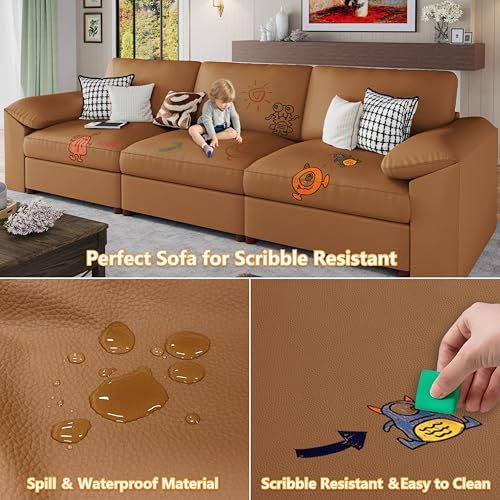 Image of EASE MOOSE Oversized U Shaped Couch,Modular Sectional Convertible Sofa with Wide Deep,Extra Large Faux Leather Scratch Resistant Modern Couch for Big Spaces,Brown