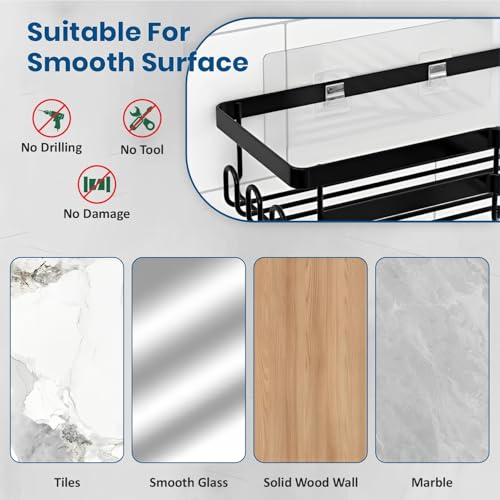 Image of JD FRESH Stainless Steel 3 in 1 Self Adhesive Bathroom Shelf for Wall /Stand for Bathroom Accessories Holder /No Drill Corner Rack for Organiser /Wall Corner Shelf for Bathroom Racks and Shelves(Black)