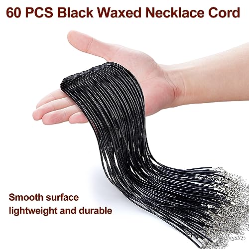 60 PCS Black Necklace Cord, Waxed Necklace Cord String with Lobster Clasp - Image 3