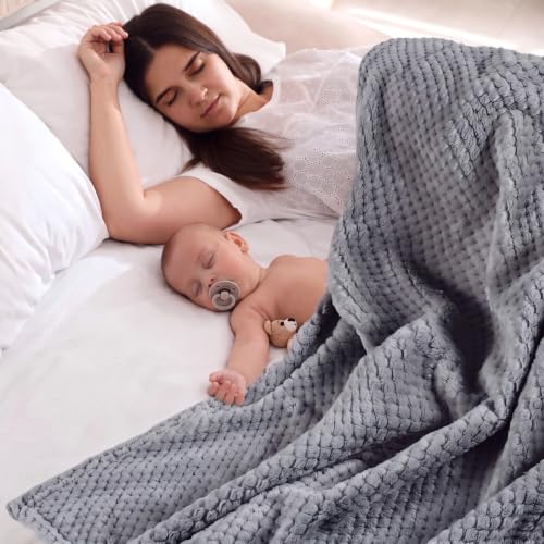 Image of Reginary 4Pcs 30x40 Baby Blanket Fuzzy,Light Blue, Green, Beige, Dark Gray | Waffle Flannel Baby Throw Blankets, Warm Nursery & Crib Blankets, Girl & Boy Newborn Infant