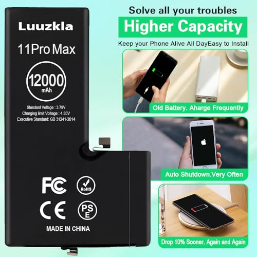 Luuzkla 12000Mah (2024 New Upgrade) Battery Compatible With Iphone 11 Pro Max, Super Capacity Battery Replacement Compatible With Iphone 11 Pro Max thumb #2