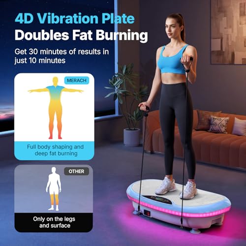 Image of MERACH Vibration Plate Exercise Machine, 4D Whole Body Workout Vibrating Platform for Lymphatic Drainage Weight Loss Muscle Activation, Home Fitness Equipment with Bluetooth Light Pull Cord