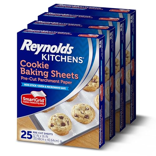 Reynolds Kitchens Cookie Baking Sheets, Pre-Cut Parchment Paper,25 Count (Pack of 4), 100 Total Sheets