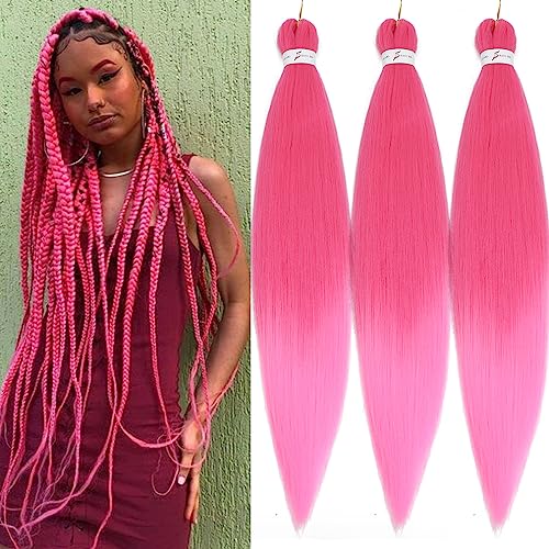 Easy Braid Pre Stretched Rose Pink Braiding Hair...