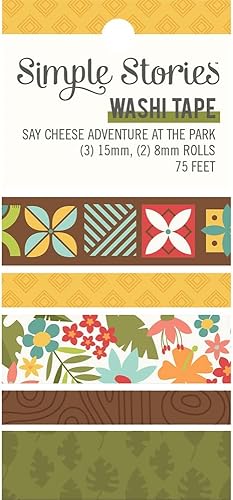 SIMPLE STORIES Washi Tape 5/Pkg-Say Cheese Adventure at The Park, Blanco