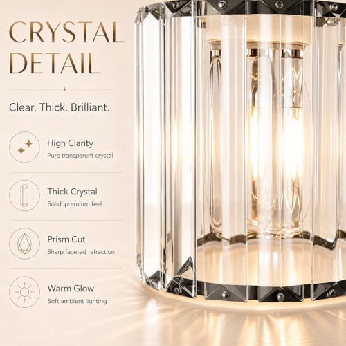 Image of Lxybcce Modern Crystal Bathroom Vanity Light, 14In 2-Lights Bathroom Light Fixtures, Black Vanity Light Fixtures Over Mirror, Easy Installation & Shadow-Free Illumination for Bathroom Mirror Decor