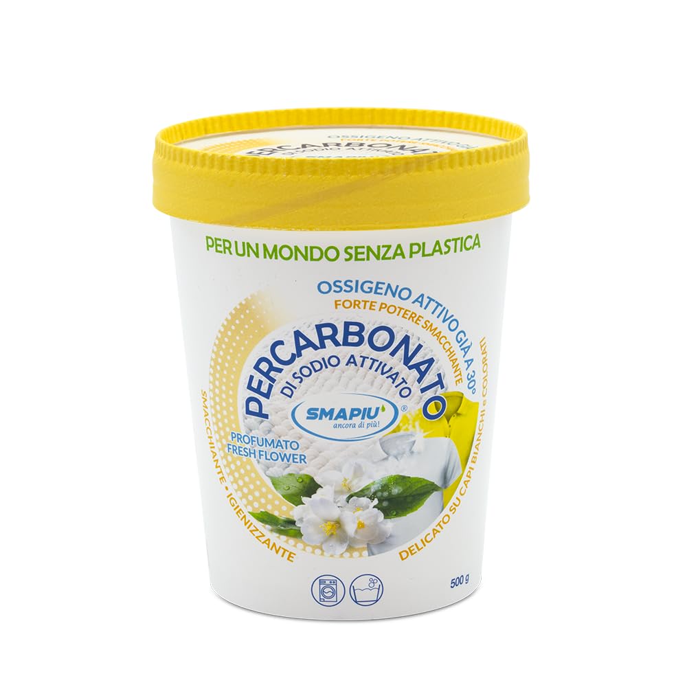Smapiù - set pulizia eco - Ammorbidente in Polvere superprofumato 400gr + Lavapavimenti in Polvere agrumi 400gr + Percarbonato di Sodio Attivato Profumato 500gr. Confezioni in Cartone, plastic free.