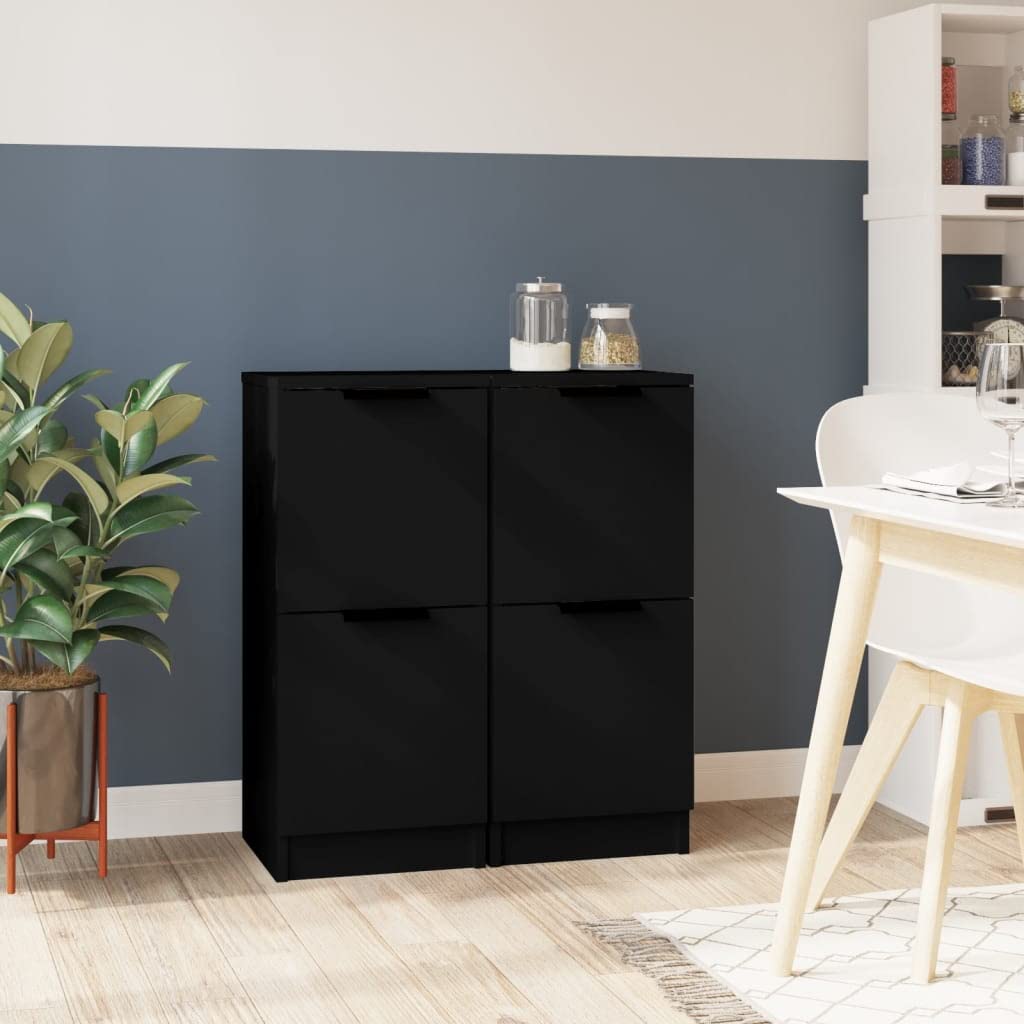 vidaXL Buffets 2 pcs Noir 30x30x70 cm Bois d'ingénierie, Armoire, Meuble de Rangement, Buffet, Meuble, Meuble d'appoint, Organisateur de Maison