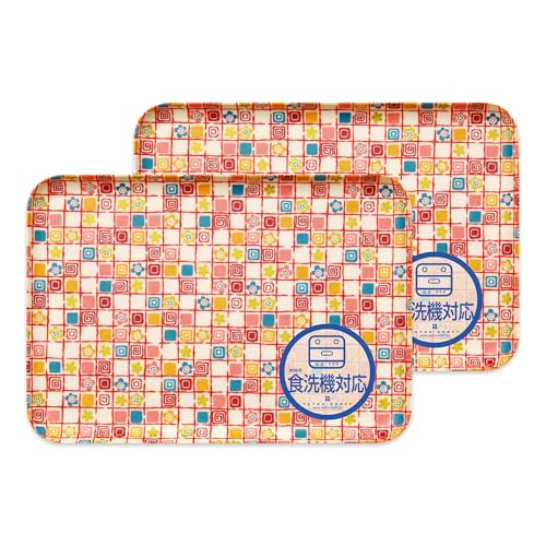 TATSU-CRAFT(タツクラフト) 和風 和紙 トレー M 33cm 2枚セット 梅桜格子 食洗機対応 日本製 トレイ お盆 プラスチック おしゃれ かわいい 食事 食卓用 キッチン ランチョンマット 洗える 小学生 男の子 女の子