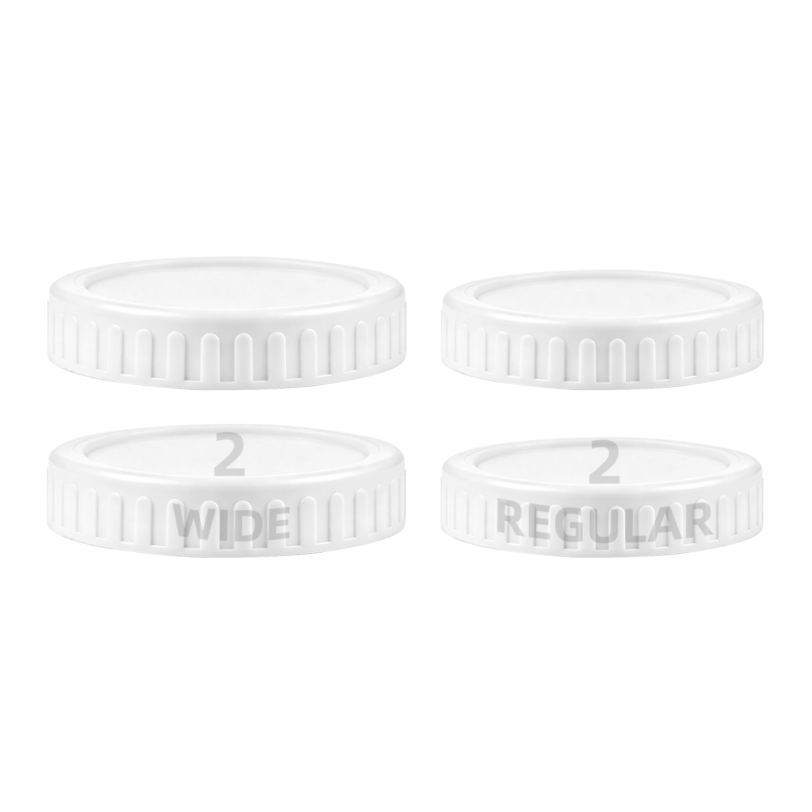 4 Pack Plastic Mason Jar Lids with Silicone Rings, 2 Wide Mouth (86mm) & 2 Regular Mouth (70mm), Reusable Canning Lids for Ball, Kerr & More (White)