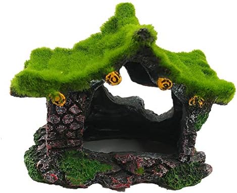 EHC Resin Aquarium Decorations Moss Fake House Fish Tank Ornament Fish and Shrimp Hideaway Natural Habitat Landscape Fish Hideout Tank Addition for Live Fish, Pet Shrimp, Betta Duke, Cory Catfish