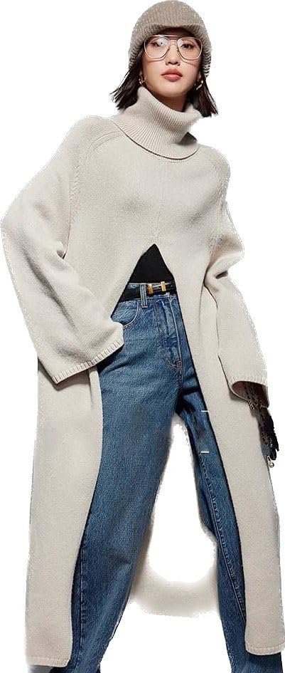 SHAWL-Womens Cashmere Knitted Long Cloak Poncho Fashion High Front Slit Loose Sweater Pullover