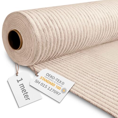 DreamRoots Tissu Velours Côtelé de 380 g/m² 140 cm de large - Rouleau Tissu Velours Ameublement Vanilla Ice 1M