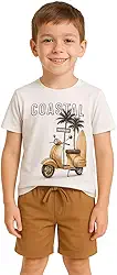 Conjunto Infantil Menino, Camiseta Branca com Estampa de Scooter e Bermuda Marrom Kyly 1001086