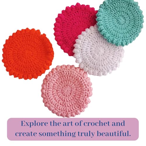 Image of picknMAKE 6 Pcs Blossom Puff Crochet Coaster DIY Coaster Kit, Crochet Kit for Beginners, Crochet Yarn Full Kit, Multicolor Decorative Crochet Flower Coasters Craft Kit with All Material Included